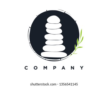 Simple illustration silhouette logo design rock balancing in circle.