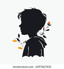 simple illustration of the silhouette of a person's head, male. vector silhouette of a man looking sideways. boy's head. silhouette of boy