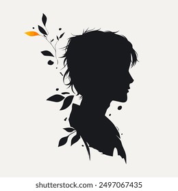 simple illustration of the silhouette of a person's head, male. vector silhouette of a man looking sideways. boy's head. silhouette of boy