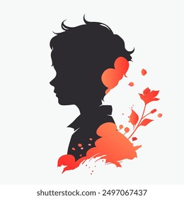 simple illustration of the silhouette of a person's head, male. vector silhouette of a man looking sideways. boy's head. silhouette of boy