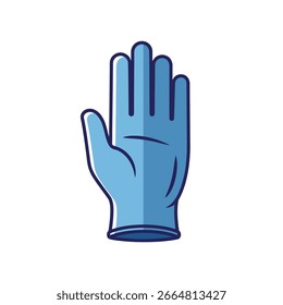 Una ilustración simple de un solo guante médico desechable azul claro con la palma mirando hacia adelante.