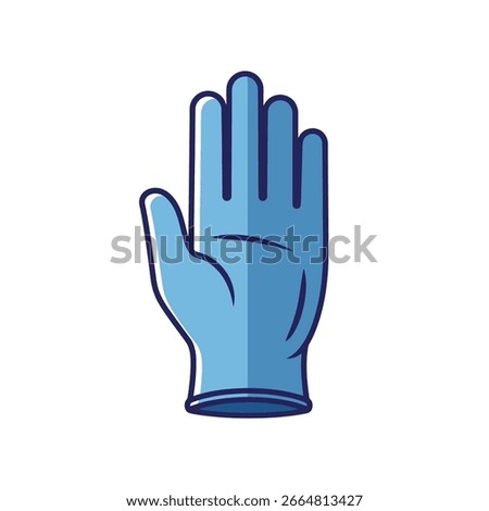 A simple illustration of a single, light blue disposable medical glove with the palm facing forward.