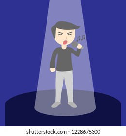 simple illustration of single man stand on the stage for singing vector design