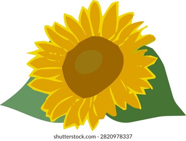 Simple illustration of a single sunflower; paper-cut style sunflower.