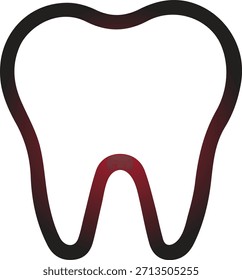 Una ilustración simple de un contorno de un solo diente con un gradiente de tonos rojos y negros