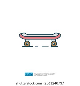 A simple illustration of a skateboard, featuring a pink deck and two wheels, symbolizing leisure and sports activities.