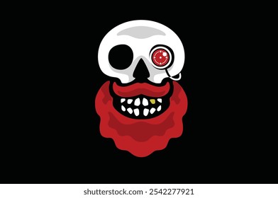 Simple Illustration of The Skull with Red Beard Wearing a Tech Monocle