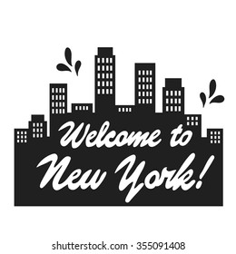 Simple illustration with skyscrapers Of New York, poster design. Black and white background made in clean style. Backdrop vector, modern and trendy logo. Urban panorama, Welcome to New York