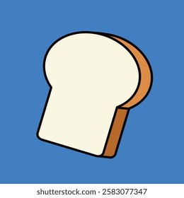 Simple illustration of a slice of bread with a blue background. Bread slice icon with a white center and brown crust. Minimalist bread design for food-related themes. Funky vector illustration.