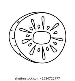 Simple illustration of a sliced cucumber with seeds and water droplets in a clean design