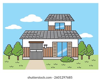 A simple illustration of a slightly old Japanese house