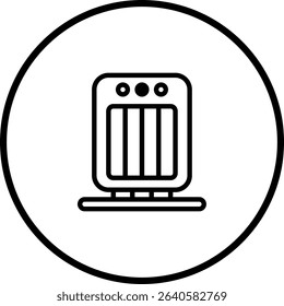 A simple illustration of a small electric heater appliance within a circular frame