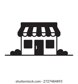 Simple illustration of a small shop with awning and door storefront design element icon