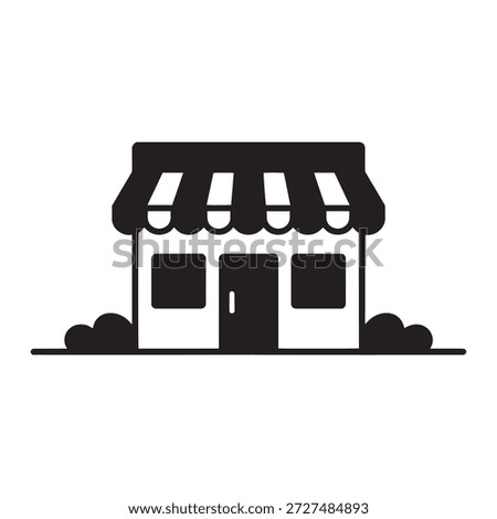 Simple illustration of a small shop with awning and door storefront design element icon