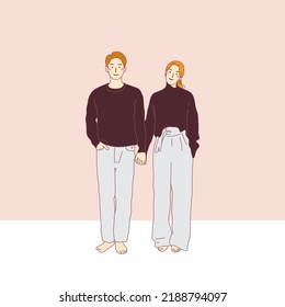 simple illustration of smiling asian couple