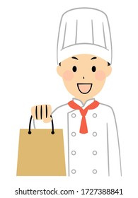 simple illustration of smiling chef holding food