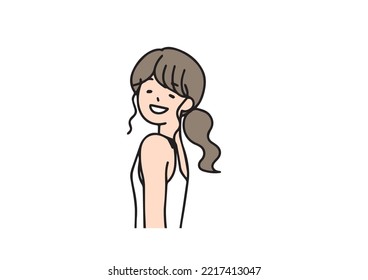 Simple illustration of a smiling woman's upper body Illustration of a person with simple lines
