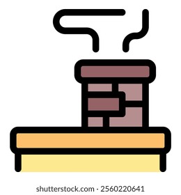 Simple illustration of a smoking chimney on a roof, ideal for representing home heating, fireplaces, or winter concepts