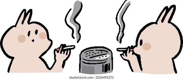 Simple illustration of smoking rabbits and ashtray