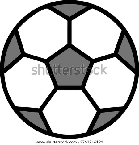 Simple illustration of a soccer ball with gray pentagons and white hexagons. The black lines form a thick border adding dimension to the classic sports equipment.