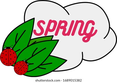 simple illustration spring with cloud leaf and ladybug for design, icon, card, print