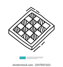 A simple illustration of a square waffle with a grid pattern, emphasizing its texture and design.