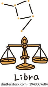 Simple illustration and star chart of Libra