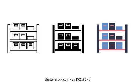 Ilustración simple de estantes de almacenamiento con cajas