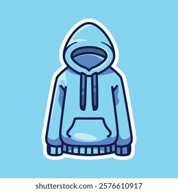 Simple illustration of a stylish hoodie featuring a drawstring hood and a classic kangaroo pocket. Perfect for fashion, apparel, or casual design themes.