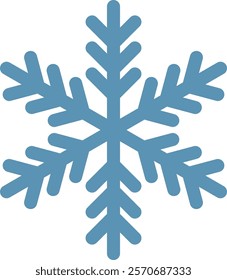 Simple illustration of a stylized six pointed light blue snowflake, representing winter, christmas, cold, ice and snow, ideal for festive projects