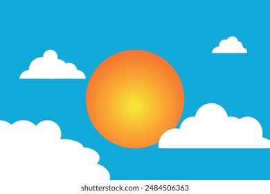simple illustration sun sky white clouds hot sun
