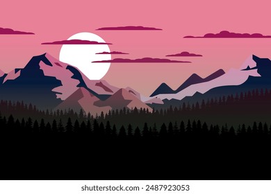 simple illustration sunset mountains sun sunset