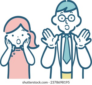 Simple illustration of a surprised doctor and nurse