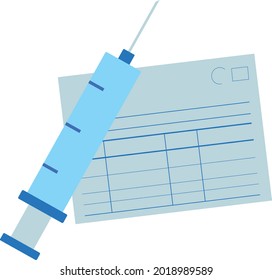 A simple illustration of a syringe and vaccination card.