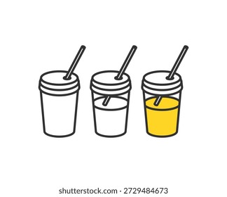 Ilustração Simples de Taças de Bebida Takeaway com Palhas.