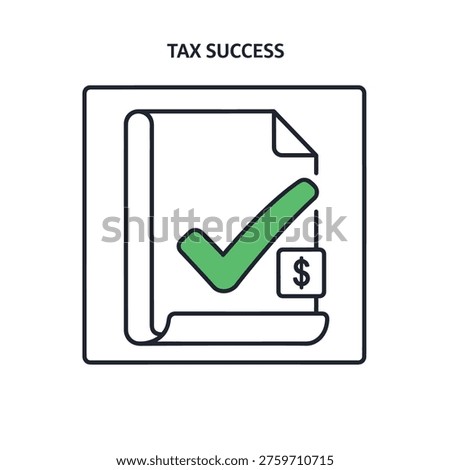 Simple illustration of tax document with green checkmark and dollar sign