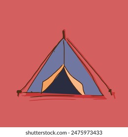 simple illustration of tent isolated on red background