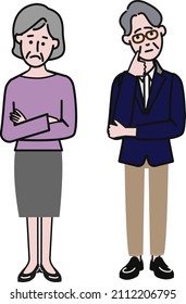 Eine einfache Illustration, die auch für das Zeichnen von Videos auf weißem Hintergrund eines älteren Paares mit gestörtem Gesicht verwendet werden kann