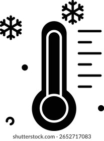 A simple illustration of a thermometer with snowflakes indicating freezing temperatures vector icon glyph style.