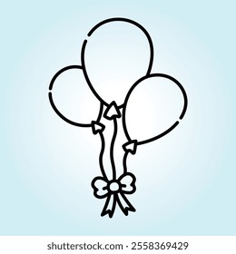 A simple illustration of three balloons tied together with a ribbon bow. Perfect for birthday, celebrations, and festive occasions.