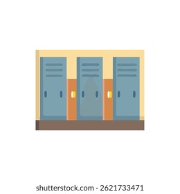 A simple illustration of three blue school lockers against a yellow wall. Flat, cartoon style with basic shapes and minimalist design.