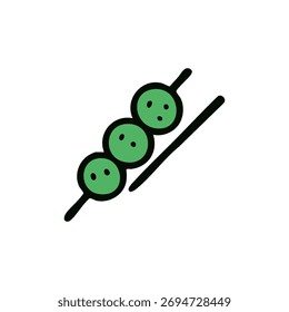 Ilustración simple de tres bolas verdes en un pincho