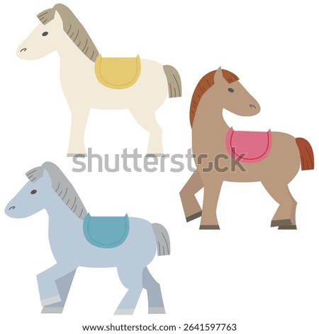 Simple illustration of three horses.Horse illustration material for New Year's postcards.