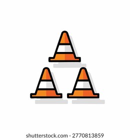 A simple illustration of three orange traffic cones with white stripes, forming a triangular pattern.