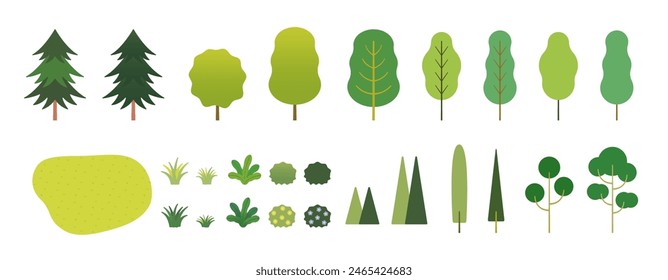 Simple illustration of trees and plants icon collection flat vector isolated on white background