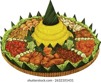 simple illustration of tumpeng rice food
