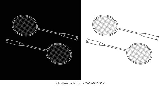 the simple illustration of two badminton rackets with the black and white background