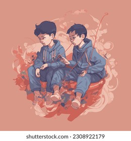 A simple illustration of two boys playing