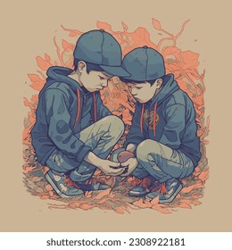A simple illustration of two boys playing