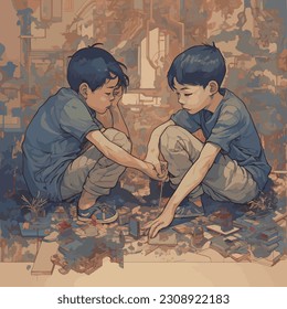 A simple illustration of two boys playing